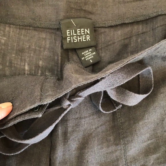 Eileen Fisher dark gray linen cropped small pants - Picture 2 of 3